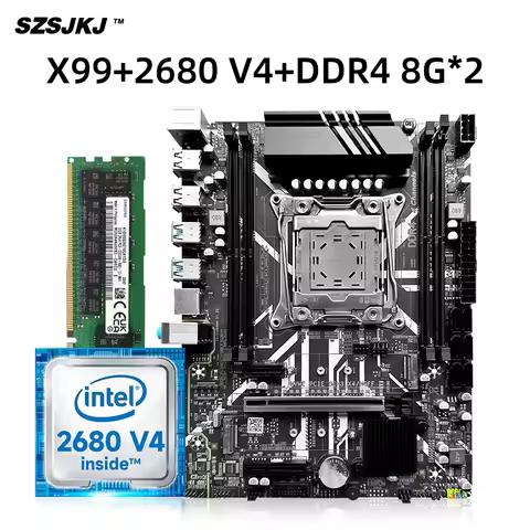 SZSJKJ X99 Motherboard LGA2011-3 Set Kit With Xeon E5 2680 V4 CPU Processor DDR4 8G*2=16G RAM Memory