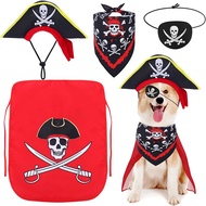 4 Pcs Dog Pirate Costume Set Dog Pirate HatSkull Triangle Bandana Puppy Cape and Eye Mask for Hallow