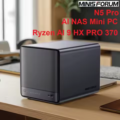 MINISFORUM N5 Pro OCuLink Mini PC AMD Ryzen AI 9 HX PRO 370 5-Bay HDD+3-Bay SSD DDR5 ECC 2xUSB4 10G+