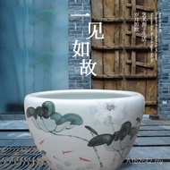 Akuarium ikan seramik Jingdezhen, akuarium teratai lukisan tangan yang kreatif, akuarium kura-kura s