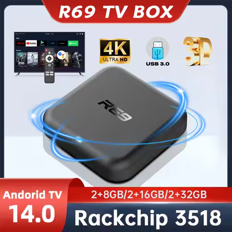 Hot Set Top Box R69 Android 14 Rockchip RK3518 Quad Core WiFi 6 Voice Remote Control BT 5.0 HD 6K HD