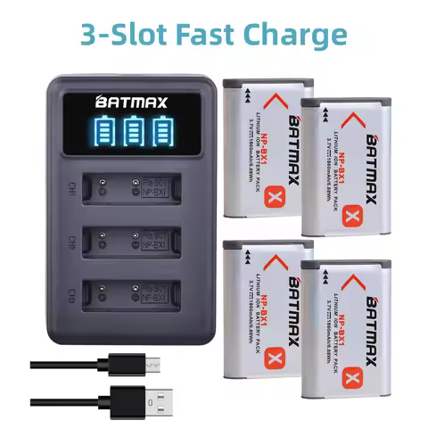 Batmax 1860mAh NP-BX1 npbx1 Battery+LED 3 Slots Charger for Sony ZV-1F DSC-RX100 M6 M7 M5A M3 WX500 