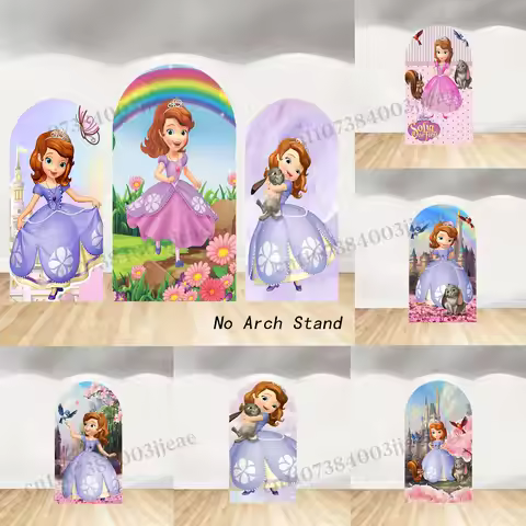 Arch Sofia the First Backdrop Cover Children Girl 1st Birthday Party Decor Baby Shower Photo Photogr