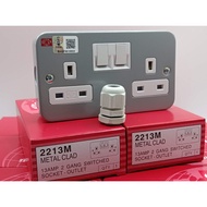 UMS 2213M Metal Clad Switch Socket +Pvc Cable Gland PG11