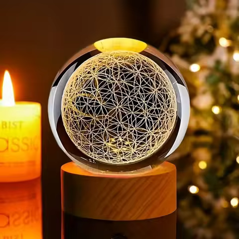1pc,3D Flower of Life Crystal Ball with USB-powered colorful nightlights - the perfect holiday gift 