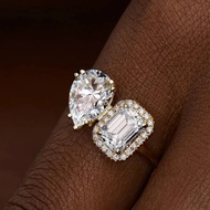 Custom 925 Silver Jewelry Multi Stone Wedding Engagement Toi Et Moi Pear Emerald Cut Moissanite Ring