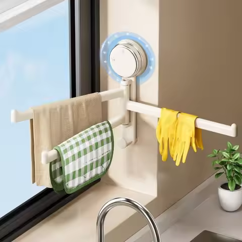 Quality No Need To Drill Towel Rack Suction Cup Wall Mounted Rotating Towel Hanger 3-Bar Bath Towel
