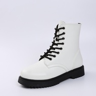 Size 42 43 White Chunky Heel Platform Motorcycle Boots Women Round Toe Creeper Boots Designer Women Ankle Boots Botas De Mujer
