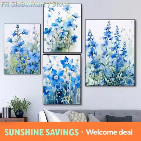 Modern Minimalist Plant Floral Art Blue Watercolor Illustration Poster Diamond Paintings Wall Art Pi
