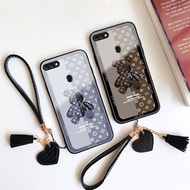 （Free lanyards）Glass Case For OPPO R9 R9S R11 R11S Plus R15 R17 R19 Pro R7S R15X Fashion Love Mechanical Bear Phone Cover
