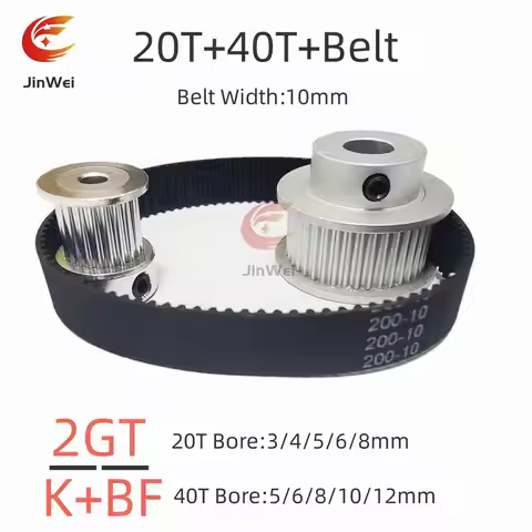 40T 20Teeth Belt Width 10mm 2GT Timing Belt Pulley Set Tensioning Wheel Bore 3~12mm Reduction 2:1GT2