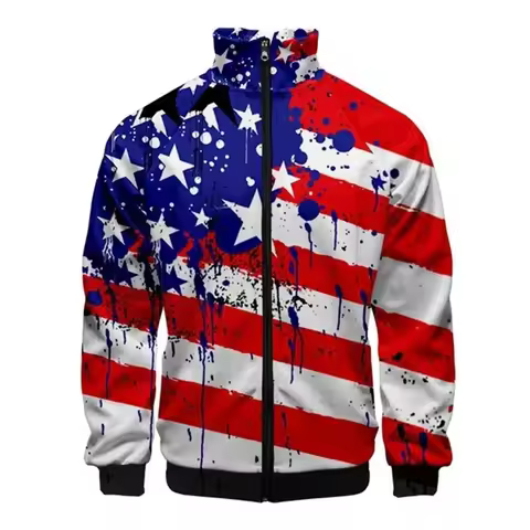 New USA American Flag Pattern 3D Jacket Men Women Harajuku Hip Hop New Style Coat Casual Lapel Colla
