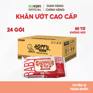 Thùng 24 gói khăn ướt trẻ em Happy Kids gói 80 tờ không mùi siêu tiết kiệm cho bé