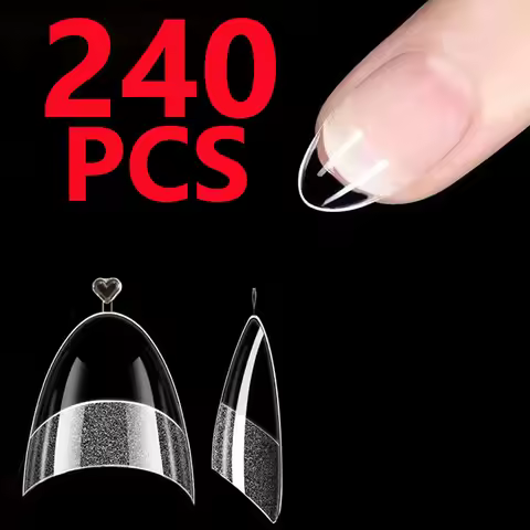 240pcs Half Cover Almond Pre-filed Nail Tips Half Matte XS Press on Fake Nail Extension for Small Ti