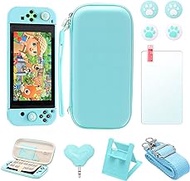 Switch Case Animal Crossing, Switch Animal Crossing Bundle, Animal Crossing Nintendo Switch Case, Thumb Grips, Headphone Adapter, Switch Stand, Screen Protector, Wrist Strap and Shoulder Strap - Blue