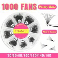 TDANCE 1 Box 1000pcs C/D Pre-Made Fan Lashes Extension Kit, 8-15mm Mixed Length Pre-Made Fan Lashes,