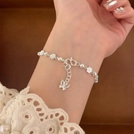 Silver Butterfly Flower Bracelet Cute Adjustable Chain Bracelet for Women B444 Korean Minimalist Jew