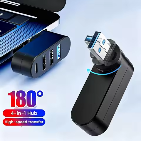 USB 3.0 4 IN 1 Hub 180 Degree Rotation Port Multi Type-C USB Hub Splitter Power Adapter Multiple Exp