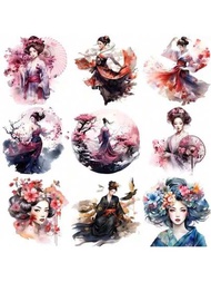 復古日本藝妓主題計畫貼紙/貼花，可用於創意DIY剪刀、相簿、日記、相簿、學校手工藝品裝飾