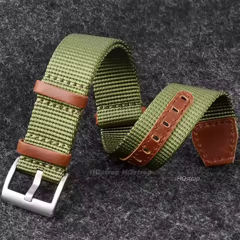 Green Black Grey 20mm 22mm Nylon Leather Strap for Women Men Sport Watchband Soft Bracelet for Hamil