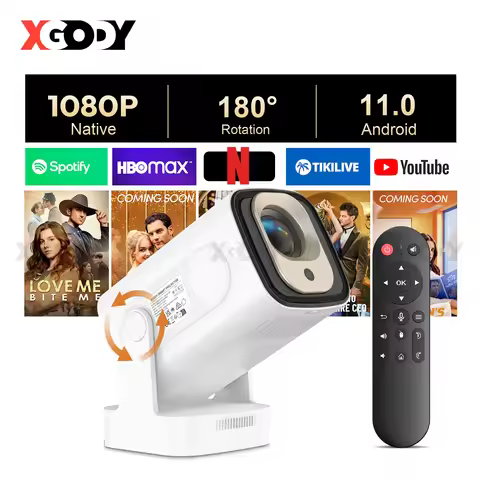 XGODY Gimbal5 PRO 4K HD 12000LMS Smart Projector Keystone Correction Native 1080p Dual WiFi Bluetoot