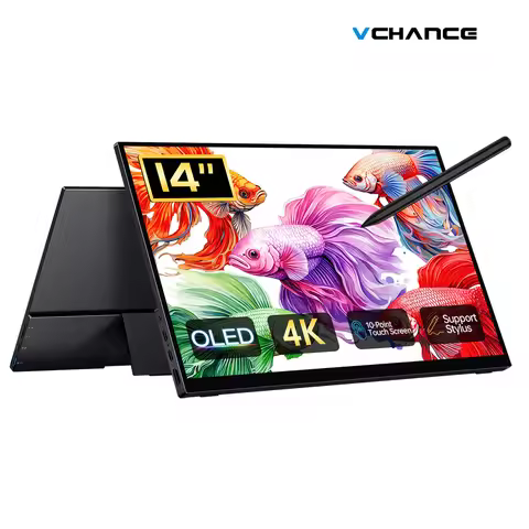 14" Portable Monitor OLED 4K Touchscreen with Stylus 400nits Freely Adjust Display Extender for Lapt