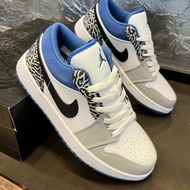 Pure Original AJ1 White Blue Burst Crack Low-Top Men Women Couple Style All-Match Casual Sports Skat