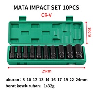 ISKU mata shock impact full set 10pcs 1/2 inch crv mata kunci shock impact panjang cr-mo 8 10 12 13