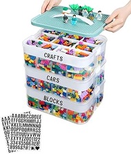 Xenia Living Storage Box for Lego Building Blocks and Duplo - with Building Plate Lid Adjustable Com