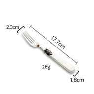 ✲ALSEEP✲ Retro Carving Pearl Spoon Fork  Stainless Steel Vintage Resin Handle Coffee Spoons Dessert 