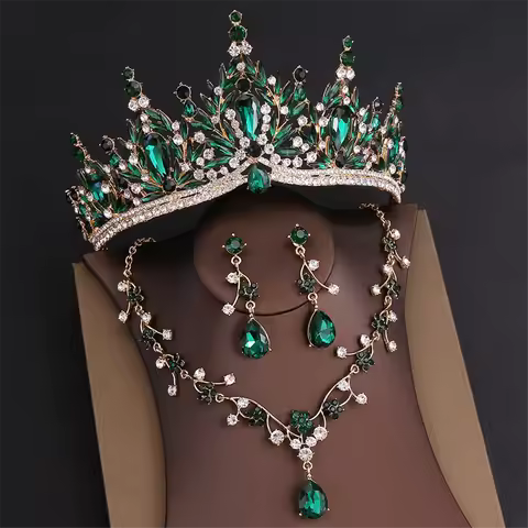 AOA-Baroque Wedding Crown for Bride 3-Pack Tiara Earrings Jewelry Set Champagne Crystal Birthday Gif