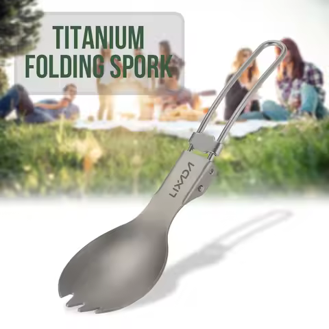 Ti Folding Spork Lightweight Outdoor Dinner Spork Flatware for Travel Camping Backpacking Foldable T