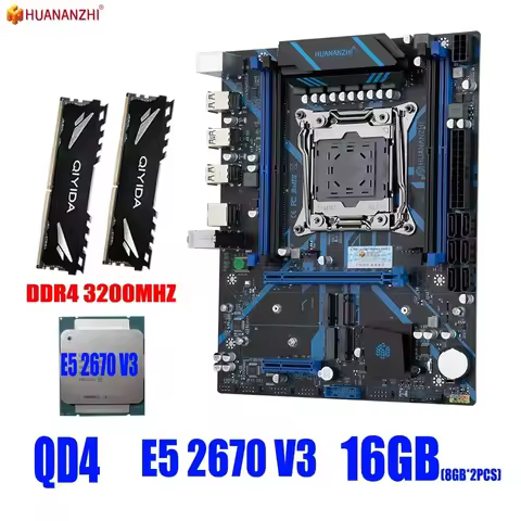 HUANANZHI QD4 X99 Motherboard set with combo kit XEON LGA2011-3 E5 2670 V3 16GB 3200MHz (2*8GB) DDR4