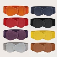 Women's Leather Belt in Stock, Red Elastic Belt, Wide Belt, Decorative Belt with Elastic Loop for Wo