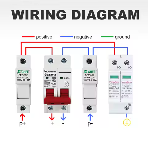2P DC 1000V Solar Circuit Breaker 6A 10A 20A 25A 32A 40A 50A 63A DC1000v PV MCB Din Rail Battery Swi
