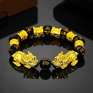 Bracelet Lucky Pixiu 24k Gold Plated 6 Words Mantra Gather Wealth Beaded Chain