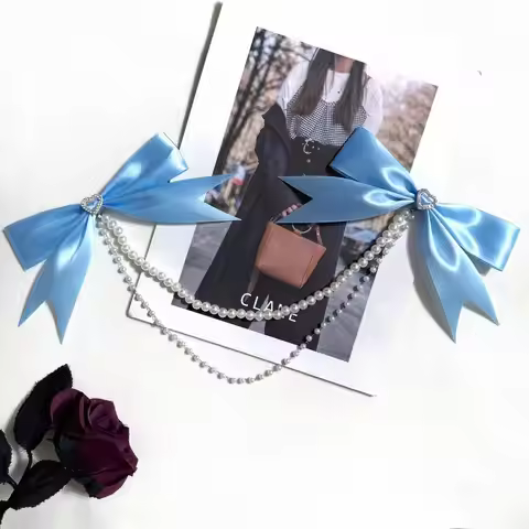 lolita ita bag bow Pearl necklace hand made Double Layer chain ribbon knot Bag Charm Itabag Decorati