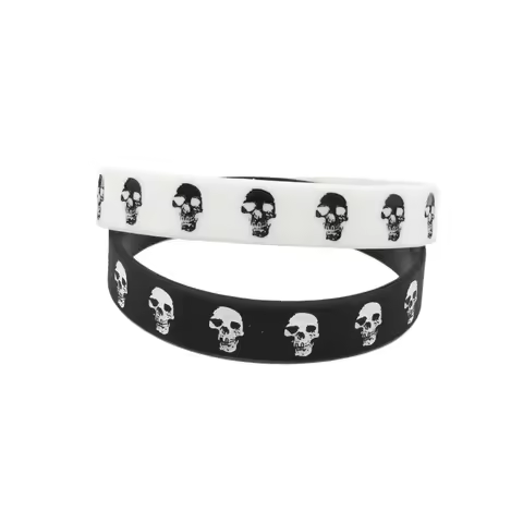 1PC New Casual Skull Silicone Rubber Wristband Sports Black White Bracelets&Bangles Hiphop Skeleton 