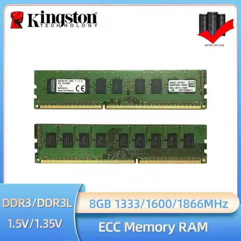 1/2/4PCS Kingston DDR3 DDR3L ECC RAM 8GB 1333MHz 1600MHz 1866MHz 240pin PC3-12800E ECC Unbuffered DI