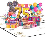 GREETING ART Pop Up Card 75th Birthday Gift, Birthday Card, 75th Birthday Card for Mum and Dad, Gran