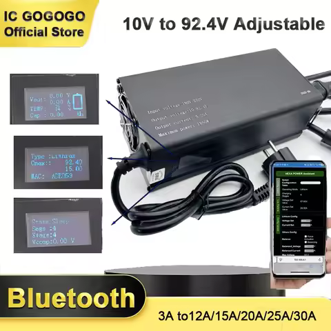 10V to 92.4V 3A - 30A Voltage Adjustable Lithium Battery Charger 24V 48V 60V 72V 84V 15A 20A 25A Li-