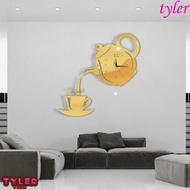 TYLER Acrylic Mirror Wall Clock, DIY Silent Teapot Wall Clock Sticker, Creative 3D Easy to Read Teapot Design 3D Decorative Clock Office