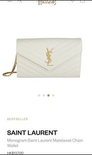 YSL saint laurent wallet on chain WOC white 白色氣質仙氣