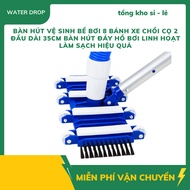 Swimming Pool Cleaning Suction Table 8 Wheels Brush 2 Heads 35cm Long Flexible Swimming Pool Bottom 