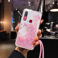 For Vivo Y11 Case with Long Lanyard, Luxury Glitter Dynamic Liquid Quicksand Shockproof Phone Case C