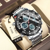 POEDAGAR Jam Tangan Elektronik สแตนเลสสตีลเรืองแสงอเนกประสงค์สำหรับกันน้ำผู้ชายโครโนกราฟปฏิทินแจ้งเต