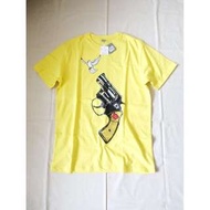 男生百貨專櫃品牌WALLY WARP黃色鴿子手槍趣味惡搞圖案圖騰印花短袖T恤T-shirt純棉短T 有兩件