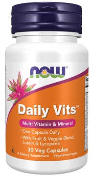 NOW Supplements, Daily Vits™with Fruit & Veggie Blend, Lutein and Lycopene, 30 Veg Capsules