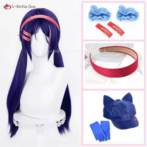Game MiSide Crazy Cosplay Wig 60cm Blue Purple Mix Styled Ponytail Wigs Mita Anime Cosplay Wig Heat 