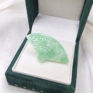 鮮綠 雙面雕花 扇子 吊墜 | 天然緬甸玉A貨翡翠